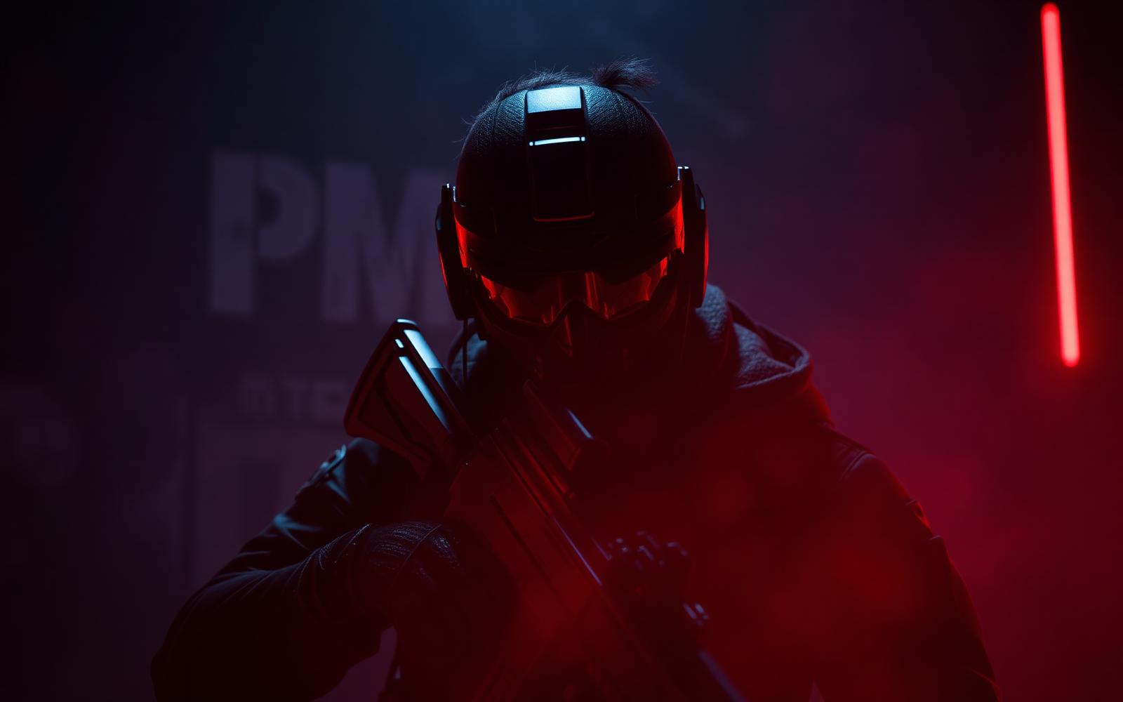 Tactical operator with neon lighting